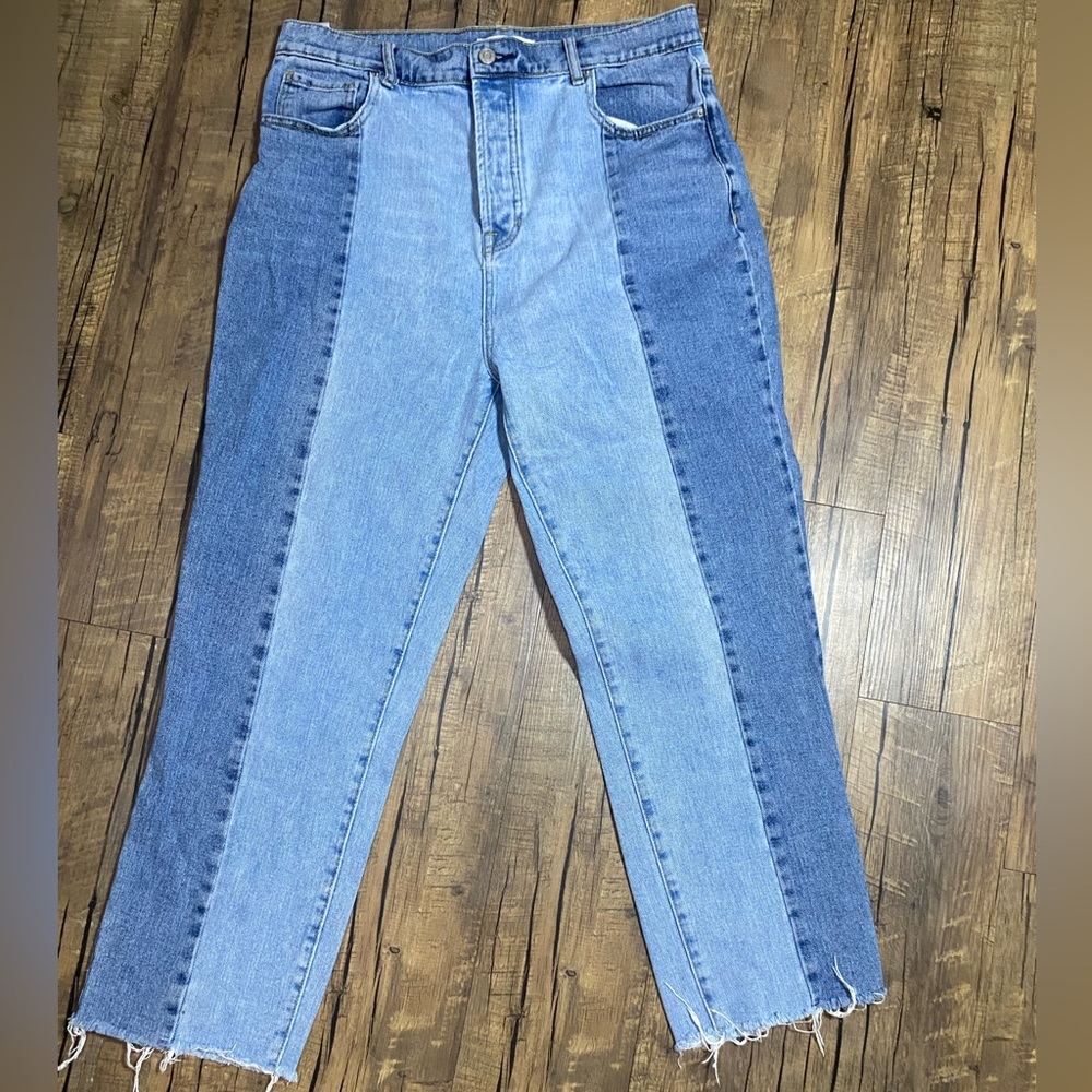 PACSUN Two-Tone Blue and White High Rise Straight Women Jeans